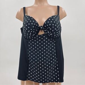 Swim By Cacique Black Polka Dot Tankini Swim Top Size 36DD